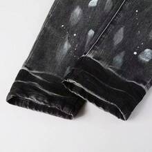 Men's And Women's Jeans, Painted Worn-Out African American High Street Denim Pants, Men's Perforated Art New Harajuku, Men's And Women's Patch Denim Shorts - 黑白灰 - 查看 7