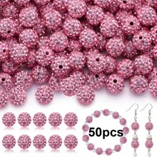50/100pcs 10mm Handmade Ice Series Crystal Clay Beads - Baseball Sparkle Shamballa Disco Ball Design, Light Blue Fancy Sparkle, For DIY Jewelry Making, Necklace, Christmas Decoration, Crystal Beads, Necklace Bead Accessories, Shiny Bead Design, Handmade Beads