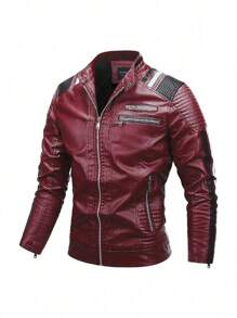 Men's Motorcycle Leather Jacket - Autumn/Winter Style - Comfortable And Fitted Casual Coat - PU Leather Jacket - Men's Leather Jacket - V-Neck Long-Sleeved Cardigan Top
