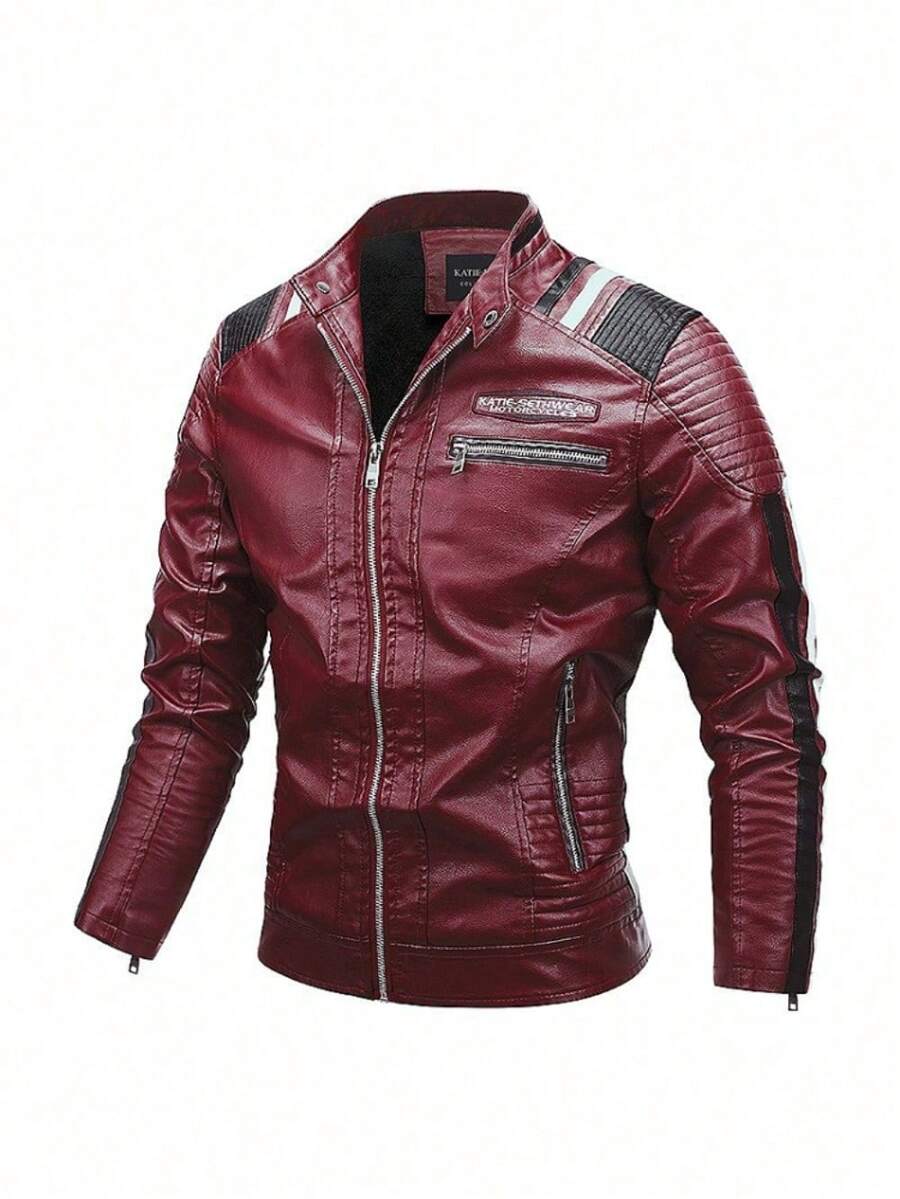 Men's Motorcycle Leather Jacket - Autumn/Winter Style - Comfortable And Fitted Casual Coat - PU Leather Jacket - Men's Leather Jacket - V-Neck Long-Sleeved Cardigan Top