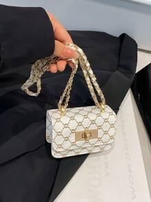 1pc Pu Fashion Retro Monogram Mini Fashion Coin Small Square Bag, Versatile Niche Design Fashion Shoulder Crossbody Bag, Comfortable Shoulder Strap, Smooth Long Style, Versatile And Not Picky, Suitable For Daily Outings, Play, School, Commuting Use, Is A Perfect Gift For Friends - Fashion Crossbody Bag - View 3