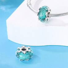 1 Piece Sterling Silver Luminous Charm Bead, Suitable For Original Bracelets, 100% 925 Pure Silver, Exquisite Style, Women's Jewelry Gift, Jewelry, Exquisite Snowflake Sky Blue Glass Cat Eyes, A Gift For Girls