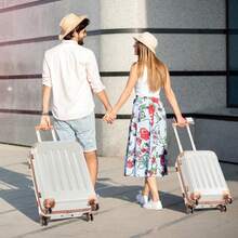 SUNROAD A Stylish Set Of ABS Suitcases With Vertical Stripes, Four-In-One Design With Handles And Universal Wheels. Available In 20in, 24in, 28in Sizes And 12in Carrying Case, Featuring ABS Aluminum Golden Pull Rods In A Fashionable Rose Gold Color Scheme - 白棕色 - 查看 8