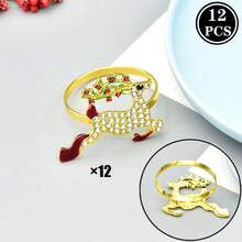 1 قطعة/6 قطع/12 قطعة من حلقات المناديل ذات العناصر الكريسماسية، حلقات معدنية ذهبية دائرية، حاملات مناديل بلون واحد صلب، حلقات معدنية مصقولة من السبائك، بتصميم منقوش مجوف، ديكور عيد الميلاد، ديكور طاولة الطعام، حفلات الزفاف والأعياد والولائم - متعدد الألوان 1 - مشاهدة 19