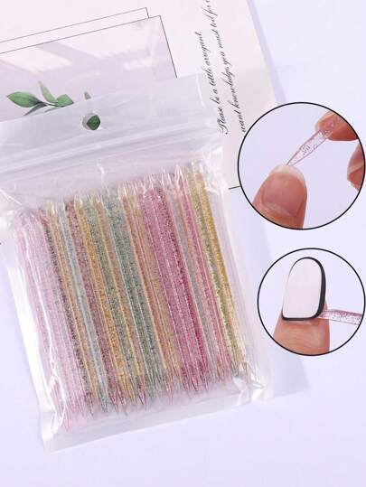 50-Piece Mixed Colors Nail Art Tool Set: Crystal Gem Pick-Up Stick, False Nail Orange Wood Stick, Soak-Off Gel Embossing Pen, Double-Ended Cuticle Pusher