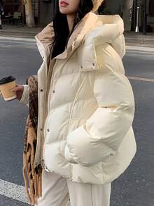 冬季女式连帽羽绒服 优雅休闲纯色时尚派对生日拉链连帽羽绒夹克 加厚派克大衣 韩版时尚加厚冬装女式羽绒服 商务休闲女式街头服饰