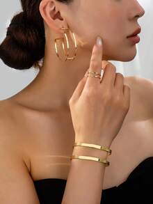 1 Set Minimalist Stylish Versatile Exaggerated Asymmetrical Design Rings And Earrings Suit, Suitable For Vacation And Daily Wear - Geometric Set - View 16