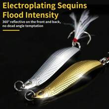 Topline Tackle 1pc Spoon Shaped Lure, 7g/10g Metal Spoon Hard Bait Fishing Swivel Lure Metal Lure Feather Hook Fishing Tackle