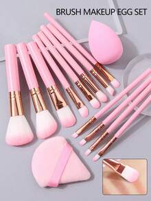 Juego de brochas de maquillaje para principiantes, set de 19 piezas de 12 brochas de maquillaje, 3 piezas de huevo sin polvo, 3 piezas de esponja triangular en polvo, 1 bolsa de almacenamiento de piezas - 12 piezas - Ver 4