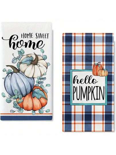 1/2pcs Festive Thanksgiving Pumpkin Kitchen Towels - Autumn Buffalo Plaid Design, Soft Veggie Towels, Machine Washable,Fall Decor,Autumn Decor,Room Decor