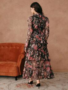 Savoree Elegant Floral Print Mid-Length Dress For Women, Summer Maxi Women Outfit