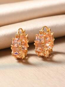 1 Pair Cubic Zirconia Hoop Earrings For Women, Minimalist Fashion Earrings, Unique Small Design, Daily Wear Earrings, Birthday Gift