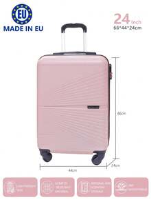 歐洲製造，行李箱學校宿舍必備品大學宿舍必備品學校行李箱旅行箱行李箱耐度假必備手提行李箱旅行箱、輪式行李箱套裝、登機箱，托運箱，四輪行李箱、硬殼拉桿箱、ABS 材質， - 淺粉色 - 查看 3