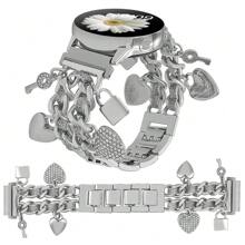 1 件优雅金属表带，带吊坠，兼容三星 Galaxy Watch 7/6/5/4/Active2 Classic（40/44 毫米）、Watch 5 Pro（45 毫米）、Watch 4 Classic（42/46 毫米）、Watch 3（41 毫米）、Watch Active（40 毫米）、Watch 42 毫米链式表带，适合所有 20 毫米宽的智能手表带，配有可调节金属扣（仅限表带） - 彩色 - 查看 22