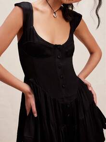 Women Boho Graphic Mini Dress Ruffle Strap A Line Sundress Graffiti Short Babydoll Dress Floral Going Out Dresses - màu đen - Xem 4