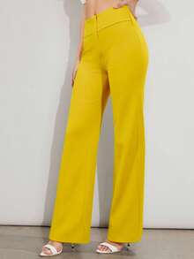 Sexy Pantalón Palazzo de Tiro Alto Para Mujer | Corte Elegante Acampanado | Tela Stretch Suave & Ajuste Perfecto | Ideal para Looks Formales, Casuales y Fashionistas - Amarillo - Ver 3