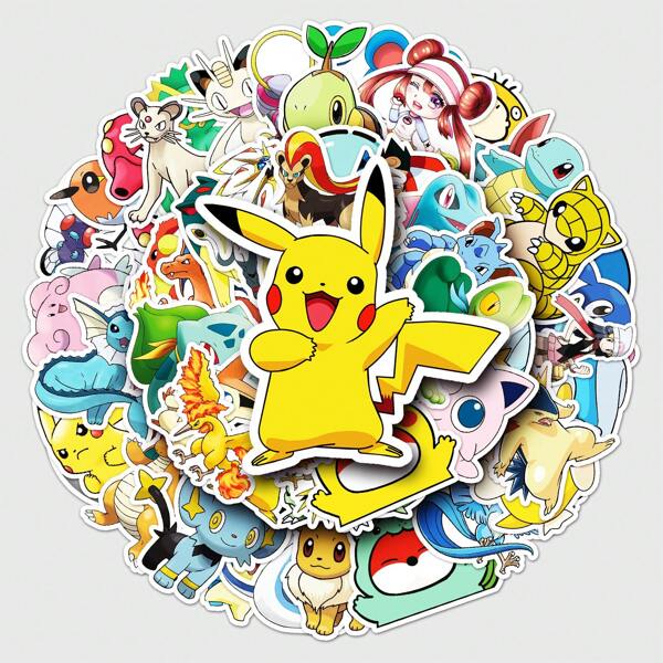 pokemon 50pcs Pokemon Graffiti Cartoon Anime Creative DIY Stickers For Phone Case, Luggage, Water Bottle, Aesthetic