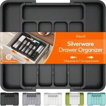 Silverware Drawer Organizer, Expandable Utensil Tray For Kitchen, Adjustable Flatware And Cutlery Holder For Spoons Forks, Plastic Kitchen Organizers And Storage, Black - Svart+++8,9-14,7+x+12,2+x+1,7+tum+(7+ platser) - Visa 1