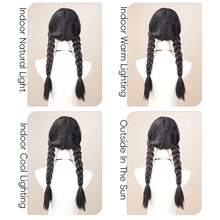 1 件时尚编织假发带刘海，高温纤维黑色编织假发，全头假发，适合化装舞会 - 黑色 - 查看 10