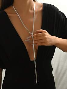 1 件时尚串珠流苏可调节长项链，适合女士毛衣链