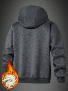 Men's Jacket With Thermal Lined, Hooded Sherpa Sweatshirt, Long Sleeve Tops - Dark Grey - View 2