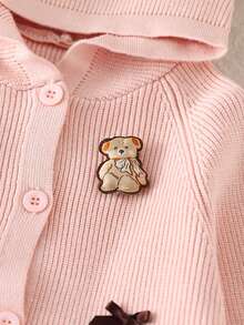 2pcs Sweet & Fashionable Round Neck Knit Top With Polka Dot Embroidery & Solid Color Pants Set For Baby Girls, Faux Button Burgundy Top With Ruffle Hem Pants