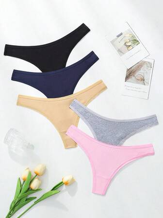 5pcs/Pack Comfortable Fit Women's Thong Panties, Soft Underwear Suitable For Sports And Daily Use, Multi-Pack S-XL, Versatile For All Seasons