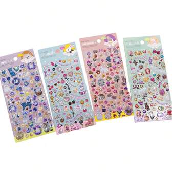 4 Pcs Shiny Resin Stickers - Cute Kawaii Glitter Colorful Decorative Stickers For Phone Cases, Notebooks - Shiny Animal & Plant Stickers, Sweet And Fun Craft Gifts