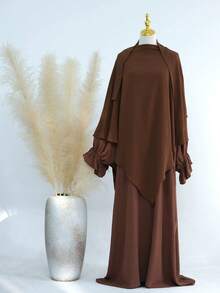 1 Set de Vestido Abaya musulmán suave con mangas de campana, emparejado con hijabs de unicolor, diseño clásico y versátil con cierre de lazo, adecuado para cualquier persona - Multicolor - Ver 11