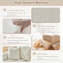 91" L Shaped Sofa With Storage Console, Plush Cloud Couch With Cup Holder And Hiden Storage Compartment, Soft Teddy Fabric 3-Seater Sectional Couch For Living Room & Apartment - 米色 - 查看 6