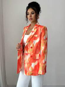 Women'S Vibrant Orange Blazer Suit ,Elegant Lapel Long Sleeve Blazer For Office & Work,Women's Clothing Casual Street Style For All Seasons, Casual Chic Jacket | Vibrant Jacket | Durable Fabric New Fall Fashion Women - Orange - View 4