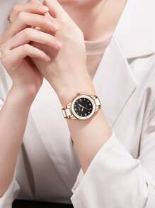 BIDEN 1Pc Small Round Retro Luxury Women's Watch, Elegant Bracelet Quartz Watch, Classic Design Women's Date Watch - one-size - View 9