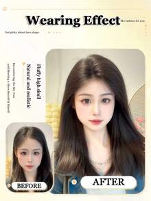 Natural Black Synthetic Top Forehead Invisible Seamless Lace Net Covers White Hair Fluffy Increase Hair Volume Long Straight Hair Middle Parting Hair Replacement Piece Cool Brown - Multicolor - View 4