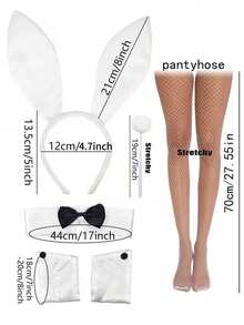 D EXCEED 4/5件套女士复活节兔子角色扮演服装配饰 – 兔耳朵头箍、领结、袖口、兔尾巴、渔网袜 – 女士 – 适用于万圣节、角色扮演大会、主题派对和装扮活动 - 彩色 - 查看 8
