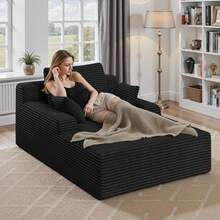 Nalupatio 1PCS Modern Cloud Sofa Bed – Corduroy Upholstered Lounge Chair, No Assembly Required, Plush Deep-Seated Sofa, For Living Room & Bedroom - 黑色 - 查看 7