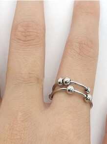 1 Stück einzigartiger drehbarer Doppelkugelring aus Edelstahl, Angsthilfe-Ring für Frauen, Goldschmuck