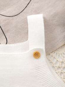 Infant Girls' Knitted Suspender Cute Bee Handmade Embroidery Sweet Suspender Bodysuit - White - View 3