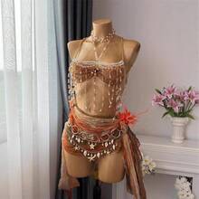 Cadena de pecho de mujer de piedra preciosa popular en oferta caliente, cadena corporal colorida, ropa de playa elegante y sexy para discoteca - Amarillo - Ver 4