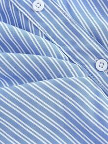 圣诞节 PETITE 女款 新款 时尚优雅 V 领 蓝白条纹领 不对称下摆 长袖衬衫 - 藍色 - 查看 3