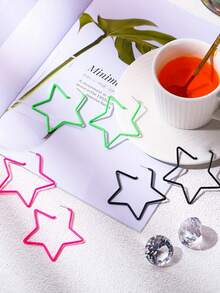 3 Pairs/Sets Of Vintage Fluorescent Oversized Five-Pointed Star Earrings Suitable For Women's Costume Parties And Daily Wear - Multicolor - View 5