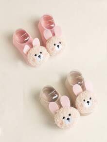 1 Pair Or 2 Pairs Anti-Slip Soft Bottom Baby Socks, New Cute Round Face Bunny Ear Pink Design, Soft & Comfortable For Toddlers, Adorable House Socks Suitable For All Seasons - Multicolor - View 12