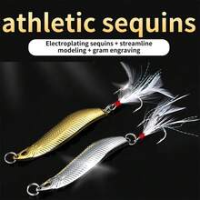 Topline Tackle 1pc Spoon Shaped Lure, 7g/10g Metal Spoon Hard Bait Fishing Swivel Lure Metal Lure Feather Hook Fishing Tackle