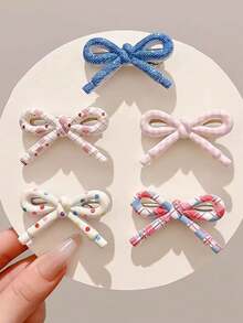 5pcs Women's Cute Plaid Polka Dot Bow Hair Clips, Suitable For Daily Use, Home, School, Beach, Work, Party, Holiday, Birthday, Back To School, New Year, Valentine's Day, Mother's Day, Wedding, Music Festival, Graduation, Claw Clips, Hair Claws, Hair Slide, Hair Barrettes