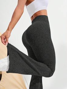 宽腰喇叭腿运动紧身裤 - 黑色 - 查看 2