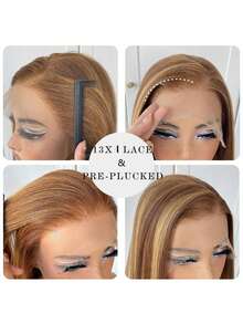 Honey Blonde13x4 Long Straight Lace Front Wigs Natural Gold Highlight Straight Hair Lace Front Wig Pre Plucked Yaki Synthetic Lace Front Wig 28inch - Blonde Highlight - View 4