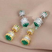 Nuevos y elegantes pendientes de moda, pendientes que se pueden usar por delante y por detrás, joyas con circonita cúbica sintética brillante verde, encantadores pendientes pequeños para damas, regalo de cumpleaños para mujeres