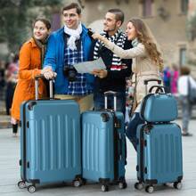 SUNROAD A Stylish Set Of ABS Suitcases With Vertical Stripes, Four-In-One Design With Handles And Universal Wheels. Available In 20in, 24in, 28in Sizes And 12in Carrying Case, Featuring ABS Aluminum Golden Pull Rods In A Fashionable Rose Gold Color Scheme