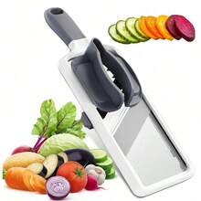 5-In-1 Vegetable Slicer Set, Multi-Function Fruit Cutter, Manual Food Shredder, Vegetable Julienne Peeler, Potato Grater, Handheld Mandoline Slicer Kitchen Tool With Interchangeable Blades For Potato, Carrot, Cucumber Shredding And Waffle Slicing, Includes Peeler - Multicolor - View 3