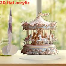 Captivating Acrylic Rotating Carousel 2D Desktop Decor - Perfect For Christmas Ideal Gift, Sunlight Catcher Design (Random Style) Home Decor Christmas Decorations Room Decor Winter