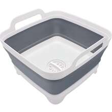 Collapsible Dish Basin With Drain Plug, Space Saving Outdoor Multiuse Foldable Sink Tub, Dishpan, Kitchen Storage Tray For Camping, Vegetable Washing, RV (Gray) - 灰色 - 查看 1